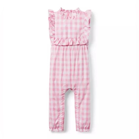 Janie And Jack Taffy Pink Gingham Jumpsuit Girls Size 18-24 Months - Picture 1 of 12